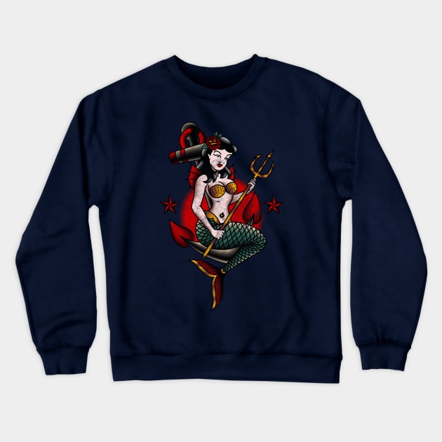 Distressed American Traditional Nautical Mermaid Crewneck Sweatshirt by OldSalt